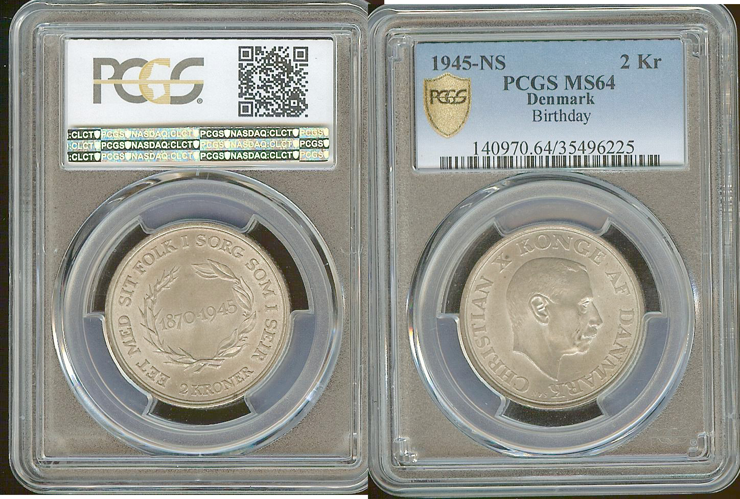 Denamrk 2 kroner 1945NS PCGS MS64